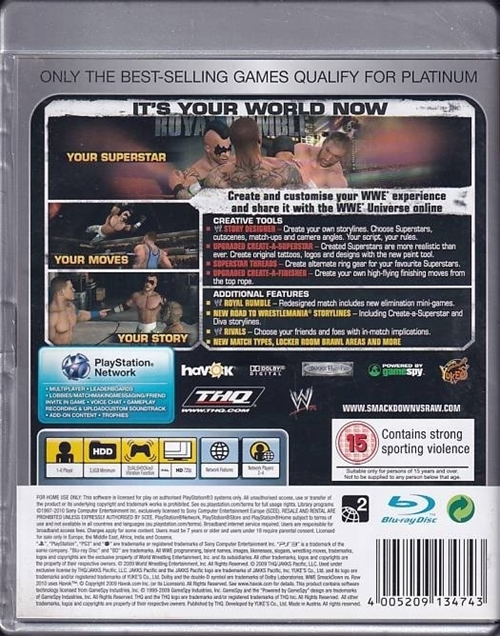 WWE SmackDown vs Raw 2010 Platinum - PS3 (B Grade) (Genbrug)